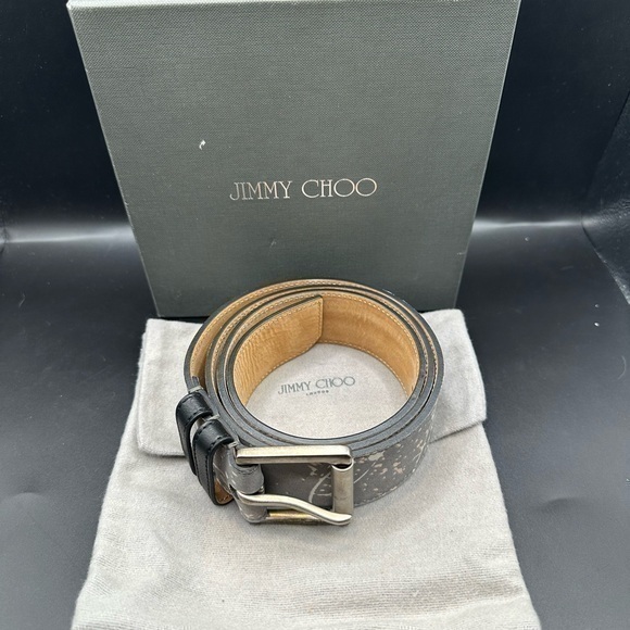 Jimmy Choo Grey Splatter Leather Belt - Picture 1 of 5